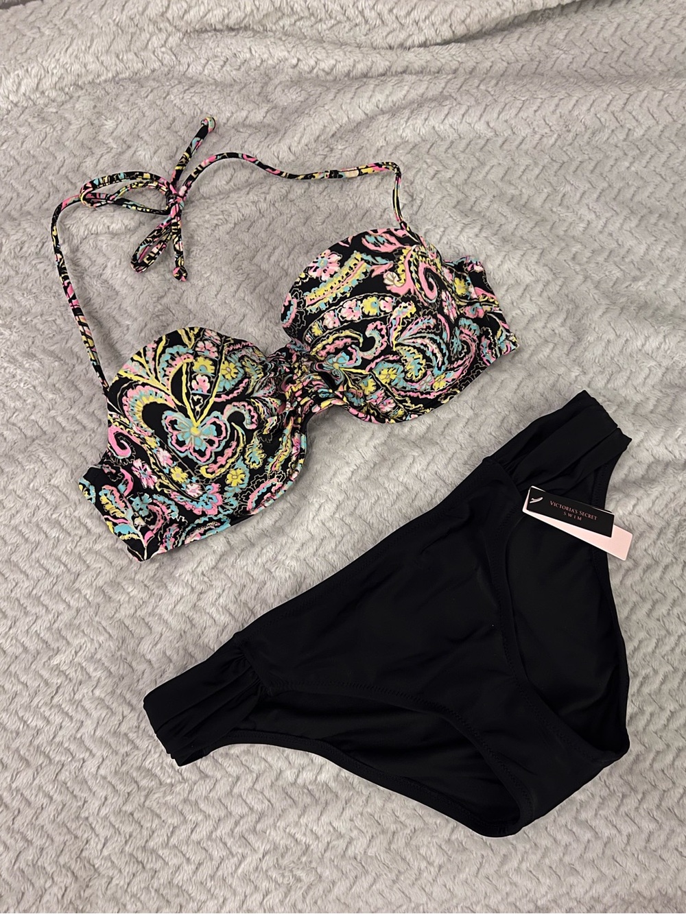 Victoria's Secret Bikini Swimsuit Black With Halter Convertible Top